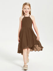 Tea Length Junior Bridesmaid Dresses with Asymmetrical Skirts Brown