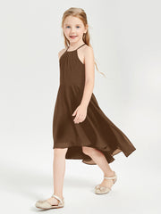 Tea Length Junior Bridesmaid Dresses with Asymmetrical Skirts Brown