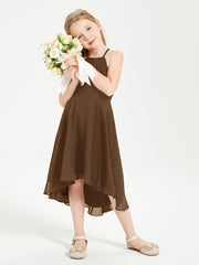 Tea Length Junior Bridesmaid Dresses with Asymmetrical Skirts Brown