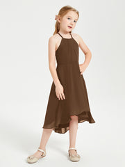 Tea Length Junior Bridesmaid Dresses with Asymmetrical Skirts Brown