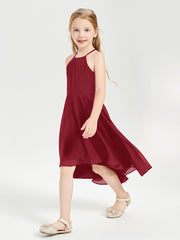 Tea Length Junior Bridesmaid Dresses with Asymmetrical Skirts Burgundy