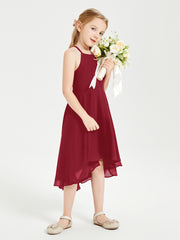 Tea Length Junior Bridesmaid Dresses with Asymmetrical Skirts Burgundy