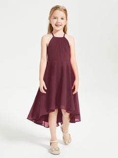 Tea Length Junior Bridesmaid Dresses with Asymmetrical Skirts Cabernet