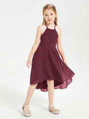 Tea Length Junior Bridesmaid Dresses with Asymmetrical Skirts Cabernet