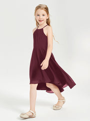 Tea Length Junior Bridesmaid Dresses with Asymmetrical Skirts Cabernet