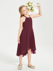 Tea Length Junior Bridesmaid Dresses with Asymmetrical Skirts Cabernet