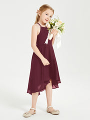 Tea Length Junior Bridesmaid Dresses with Asymmetrical Skirts Cabernet