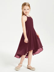 Tea Length Junior Bridesmaid Dresses with Asymmetrical Skirts Cabernet