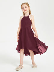 Tea Length Junior Bridesmaid Dresses with Asymmetrical Skirts Cabernet