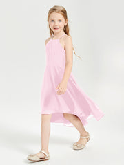 Tea Length Junior Bridesmaid Dresses with Asymmetrical Skirts Candy Pink