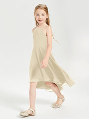 Tea Length Junior Bridesmaid Dresses with Asymmetrical Skirts Champagne