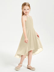 Tea Length Junior Bridesmaid Dresses with Asymmetrical Skirts Champagne