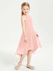 Tea Length Junior Bridesmaid Dresses with Asymmetrical Skirts Coral