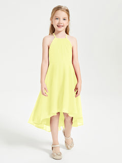 Tea Length Junior Bridesmaid Dresses with Asymmetrical Skirts Daffodil