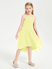 Tea Length Junior Bridesmaid Dresses with Asymmetrical Skirts Daffodil
