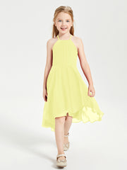 Tea Length Junior Bridesmaid Dresses with Asymmetrical Skirts Daffodil