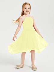 Tea Length Junior Bridesmaid Dresses with Asymmetrical Skirts Daffodil
