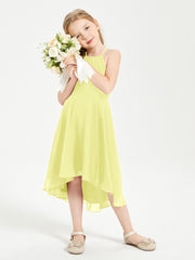 Tea Length Junior Bridesmaid Dresses with Asymmetrical Skirts Daffodil
