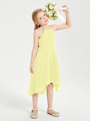 Tea Length Junior Bridesmaid Dresses with Asymmetrical Skirts Daffodil