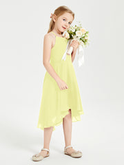 Tea Length Junior Bridesmaid Dresses with Asymmetrical Skirts Daffodil