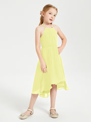 Tea Length Junior Bridesmaid Dresses with Asymmetrical Skirts Daffodil