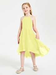 Tea Length Junior Bridesmaid Dresses with Asymmetrical Skirts Daffodil