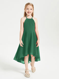 Tea Length Junior Bridesmaid Dresses with Asymmetrical Skirts Dark Green