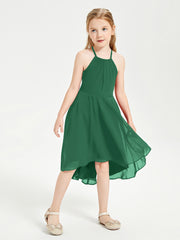 Tea Length Junior Bridesmaid Dresses with Asymmetrical Skirts Dark Green