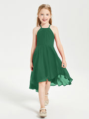 Tea Length Junior Bridesmaid Dresses with Asymmetrical Skirts Dark Green