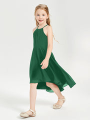 Tea Length Junior Bridesmaid Dresses with Asymmetrical Skirts Dark Green
