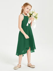 Tea Length Junior Bridesmaid Dresses with Asymmetrical Skirts Dark Green