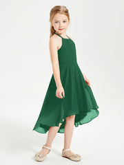 Tea Length Junior Bridesmaid Dresses with Asymmetrical Skirts Dark Green