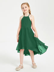 Tea Length Junior Bridesmaid Dresses with Asymmetrical Skirts Dark Green
