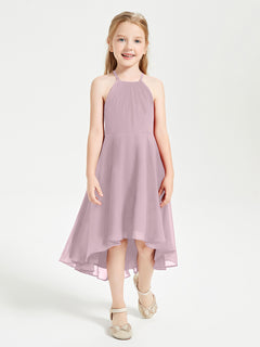 Tea Length Junior Bridesmaid Dresses with Asymmetrical Skirts Dusk