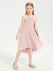 Tea Length Junior Bridesmaid Dresses with Asymmetrical Skirts Dusty Rose