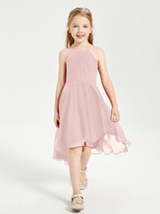 Tea Length Junior Bridesmaid Dresses with Asymmetrical Skirts Dusty Rose