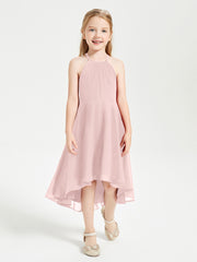 Tea Length Junior Bridesmaid Dresses with Asymmetrical Skirts Dusty Rose