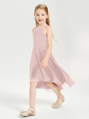 Tea Length Junior Bridesmaid Dresses with Asymmetrical Skirts Dusty Rose