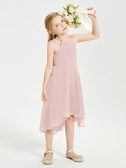 Tea Length Junior Bridesmaid Dresses with Asymmetrical Skirts Dusty Rose