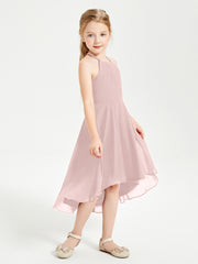 Tea Length Junior Bridesmaid Dresses with Asymmetrical Skirts Dusty Rose