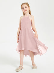Tea Length Junior Bridesmaid Dresses with Asymmetrical Skirts Dusty Rose