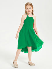 Tea Length Junior Bridesmaid Dresses with Asymmetrical Skirts Emerald