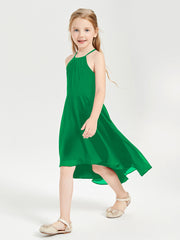 Tea Length Junior Bridesmaid Dresses with Asymmetrical Skirts Emerald