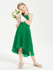Tea Length Junior Bridesmaid Dresses with Asymmetrical Skirts Emerald