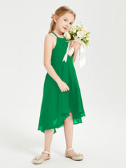 Tea Length Junior Bridesmaid Dresses with Asymmetrical Skirts Emerald