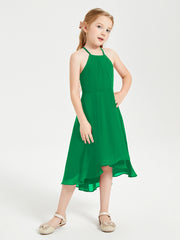 Tea Length Junior Bridesmaid Dresses with Asymmetrical Skirts Emerald