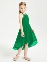 Tea Length Junior Bridesmaid Dresses with Asymmetrical Skirts Emerald