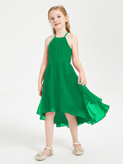 Tea Length Junior Bridesmaid Dresses with Asymmetrical Skirts Emerald