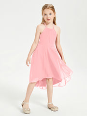 Tea Length Junior Bridesmaid Dresses with Asymmetrical Skirts Flamingo