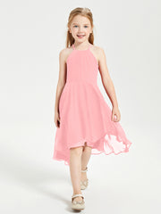 Tea Length Junior Bridesmaid Dresses with Asymmetrical Skirts Flamingo